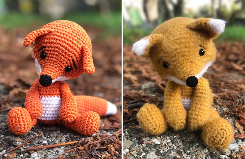 Crochet fox made with cotton and acrylic yarn