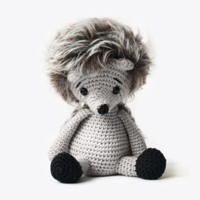 Crochet hedgehog made with fuzzy yarn