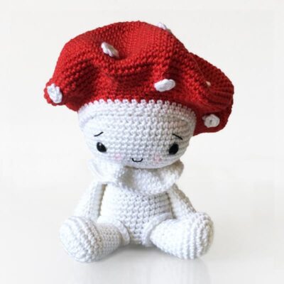 Crochet mushroom sitting on the table